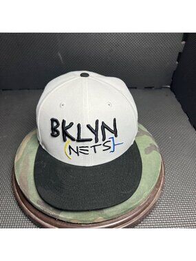 Brooklyn Nets NBA 9Fifty Snapback Hat White/Black Multicolor Brim By New Era Adj